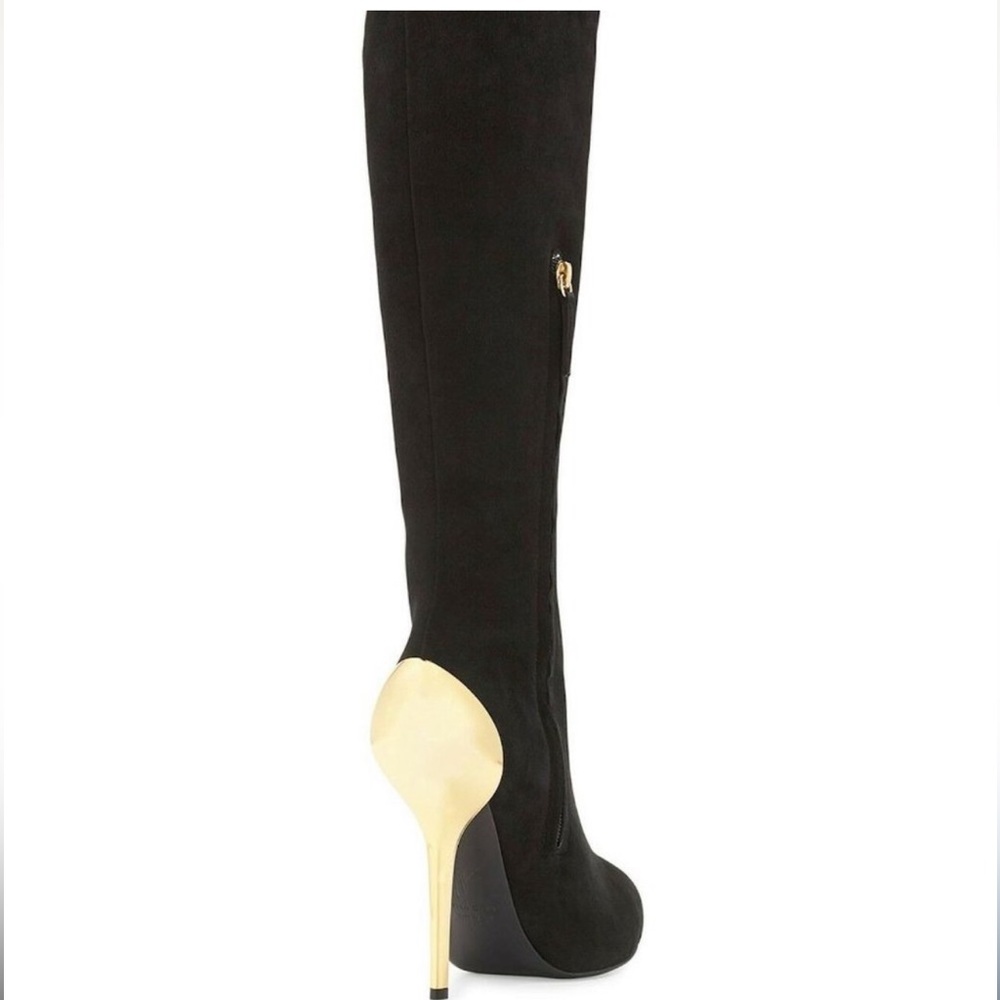 Authentic Giuseppe Zanotti Black Suede Boots with Gold Heel